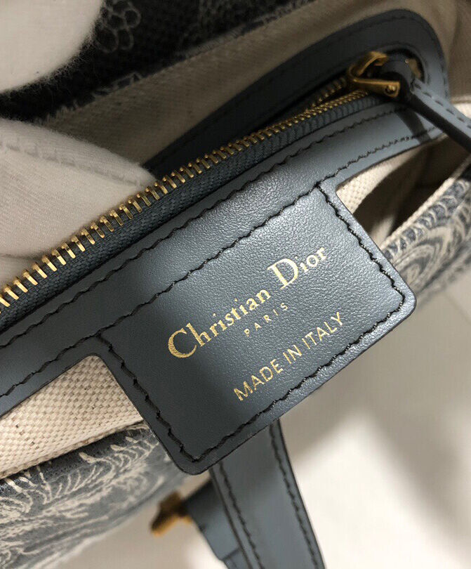 Christian Dior Saddle Bag Canvas with Leather Grey